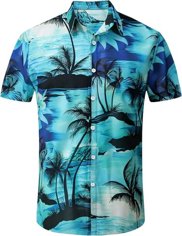 YKR Mens Hawaiian Shirts Short Sleeve Button Down Bowling Shirts Retro Summer Tropical Beach Casual Dress Shirt for Men in Saudi Arabia