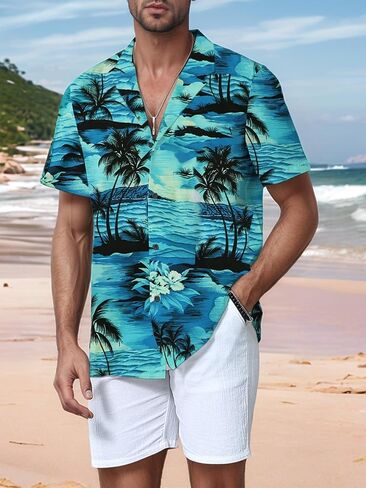 YKR Mens Hawaiian Shirts Short Sleeve Button Down Bowling Shirts Retro Summer Tropical Beach Casual Dress Shirt for Men in Saudi Arabia