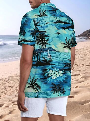 YKR Mens Hawaiian Shirts Short Sleeve Button Down Bowling Shirts Retro Summer Tropical Beach Casual Dress Shirt for Men in Saudi Arabia