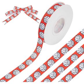 20 Yard Black Sport Ball Printed Polyester Grosgrain Ribbon 5/8 Inch Vintage One-Sided Fabric Satin Volleyball Ribbon for Team Hair Bows Wreath Sport Lanyards Party Decoratio