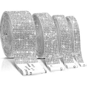 Outus 4 Rolls 8.8 Yard Self Adhesive Crystal Rhinestone Diamond Ribbon Bling Diamond Stickers Wrap Roll DIY with 2 mm Rhinestones Strips Tape Car Phone Decoration
