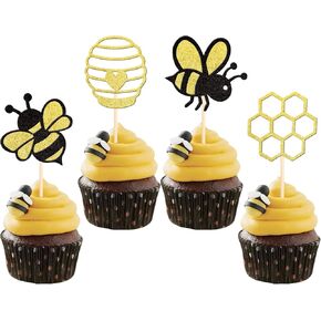 30 PCS Bumble Bee Cupcake Toppers Resin Little Figurine Bee Cupcake Picks Oh Babee Cake Decorations for Bee Theme Baby Shower Kids Boys Girls Birthday Party Decoration Supplies in Kuwait