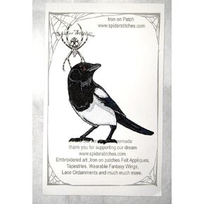 Black Billed Magpie Bird Iron on Patch