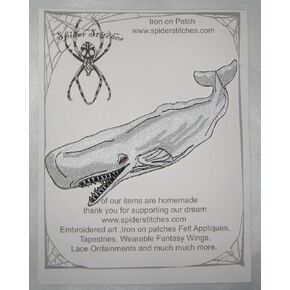 Sperm Albino White Whale Iron on Patch