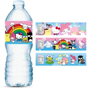 24PCS Kitty and Friends Water Bottle Labels, Kawaii Birthday Party Supplies Party Favors for Kids Birthday Decorations