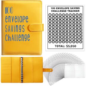 Budget Binder with 100 Envelopes & Stickers: Save $5,050 in 100 Days! Money Saving Challenge & Planner Book for Easy Budgeting (Yellow, Buttons)