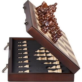 AMEROUS 15'' Magnetic Wooden Chess Set for Adults Kids - with Folding Board, Gift Package, Pieces Storage Slots, Handmade Pieces,Chess Board Game Set for Tournament Professional Beginner