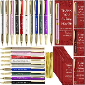 Geyoga Employee Appreciation Gift Nurses Week Gift Bulk Motivational Quote Pen with Thank You Card Inspirational Ballpoint Pen Gift for Teacher Coworker Doctor Social Worker(Bright Color,Stylish)