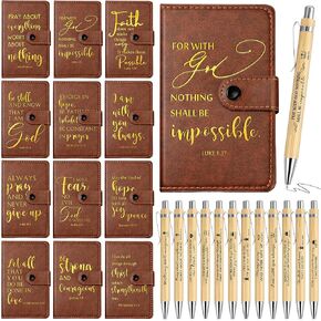 Spakon 12 Sets Christian Gifts Bulk Include Leather Bible Study Notebook Verse Ballpoint Pen Prayer Journal Religious God Scripture Notepad for Men Women Church Gifts Sunday School Gift