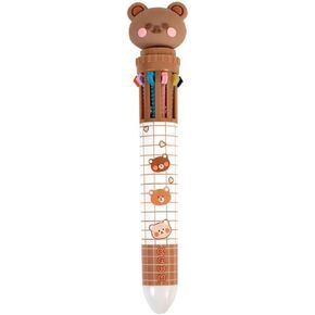 Brown Cartoon Bear Polychrome Color Retractable Ballpoint Pen, Kawaii Cute Multicolor Pens For School Office Student Supply Pens and Refills Ballpoint Pens Pens and Refills Writing Supplies