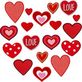 Waydress 18 Pcs Valentine‘s Day Heart Iron on Patch Heart Shape Iron on Patches Red Clothing Patch Craft Custom Embroidered Repair Cute Sew Fabric Mini Patches for DIY Clothing Hat Decor