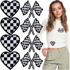 10 PCS تصحيحات العلم السباق المتقلب ، الحديد المتقلب القلب على البقع ، قلوب بيضاء أسود مطرزة جان بوتش شارة مطرزة مضحكة الحديد لأكياس الملابس قبعات القبعات جينز in Kuwait