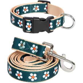 2PCS Floral Dog Collar and Flower Leash Set Pet Gift Adjustable Dogs Floral Collars for Small Medium Large Collars (S)