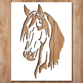Horse Stencil - Wood Horse Wooldland Wildlife Animal Stencils Reusable for Painting on Wood, Glass, Wall, Rock, Walls, Glassware, Canvas - Animal Horse Head Stencil (5x6), White, 098345345