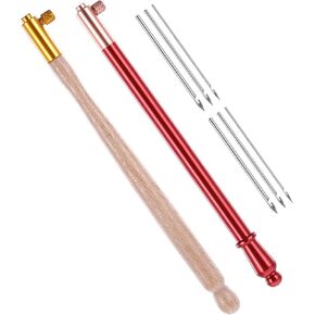EupHHonycs 2 PCS Tambour Embroidery Hooks, Embroidery Crochet Hook with 6 Needles, Stainless Steel Tambour Hook Wood Handle Tambour Embroidery Kit for Embroidery Sequin Beading DIY Sewing
