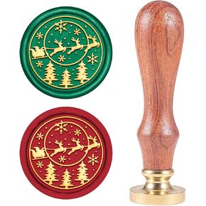 Craspire Santa Claus Christmas Sealing Wax Stamp 25mm Snowflake Snowflake leindeer Pine Elk Xmas Wax Seal Seal Head Removable Brass مع مقبض خشبي لدعوات العطلات الشتوية بطاقات مغلف