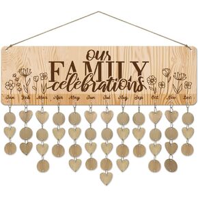 arricraft 1 Set Wooden Family Birthday Reminder Calendar Board, Our FAMILY Celebrations Board With Tags DIY Birthday Tracker Hanging Plaque 12x40cm/4.7x15.5inch for Home Decoration Friends