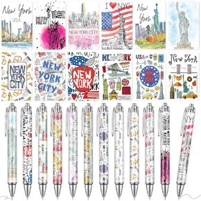 24 Pcs Notebook with Pens Cute Pens Gifts Set, 12 New York City Ballpoint Pen and 12 New York Souvenirs Notebooks, USA New York City Souvenirs for Traveler Office Supplies Birthday Gifts