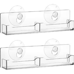 Thyle 2 Pcs Acrylic Window Mount Business Card Holder with Suction Cups 2 Pocket Acrylic Card Organizer Clear Card Holder Acrylic Business Card Display for Office Marketing