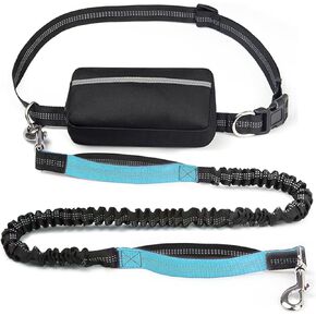 Hands Free Dog Leash with Zipper Pouch, Waist Bungee with Dual Padded Handles Reflective Strips for Walking, Running leashes with Large Dogs (Black)
