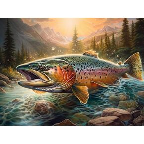 DIY 5D Diamond Art Painting Kits for Adults Colorful Rainbow Trout Diamond Art Easy for Beginner Round Full Drill Cross Stitch Mosaic Gems Craft for Home Decoration Festival Gift 30x40