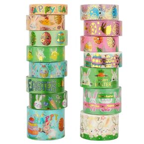 AEBORN EASTER WASHI TAPE SET - 15 ROLLS 10/15/20/25/30MM WIDE RABBIT RABBIT DISKKING TAPES FOR BULLET JOURNALS ، DIY ، SCRABBOOKING SUPS