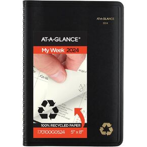 AT-A-GLANCE 2025 Appointment Book Planner, Weekly & Monthly, 7" x 8-3/4", Medium, Quarter-Hourly, Recycled, Black (70951G0525)