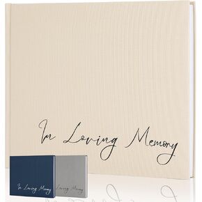 Funeral Guest Book, Oxford Hardcover Guest Sign in Book for Celebration of Life Memorial Service, 10"x8" Guestbook with a Memory Table Sign, 300 Entries, Navy