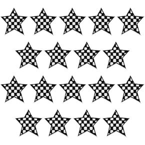18pcs Checkered Star Iron On Patch, Simple and Stylish Embroidered Star Iron On Patches Classic Black and White Checkered Iron On Racing Patches for Clothes Pants Hats Backpacks Shirts