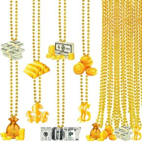 48 Pieces Casino Night Beaded Necklaces/New Year Beads Necklaces/Dollar Sign Necklaces, Bead Necklace Stuff Party Favors Theme Party Decorations (Dollar)