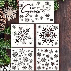 Snowflake Stencil Set | Large Snowflake Christmas Stencils for Crafts Reusable on Wood, Windows, Walls, Ornaments, Tile, Fabric - Ideal for Winter Holiday Stencil Painting & Window Snow Stencils