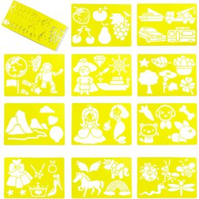 Stencils for Kids, 12 Pieces Stencils for Painting Template Wall Stencils Reusable Spring Stencils PET DIY Drawing Templates