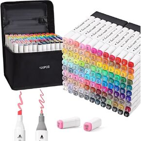 120 Colors Dual Tip Artist Alcohol Markers Set with Carrying Case-Art Marker Set for Artist Adults Coloring Illustration-Perfect for Coloring, Drawing, Sketching, Card Making