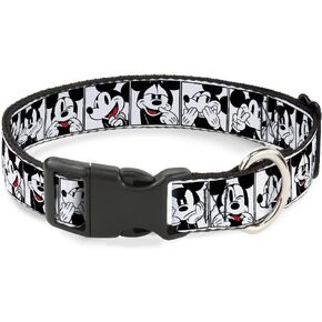 Disney Pet Collar, Dog Collar Plastic Buckle, Mickey Mouse Expression Blocks White Black Red, 9.5 to 13 Inches 1.0 Inch Wide