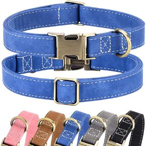 Soft Leather Dog Collar, Adjustable Heavy Duty Dog Collars with Quick Release Metal Buckle, Heavy Duty Basic Dog Collars for Large Medium Dogs, Coffee, L