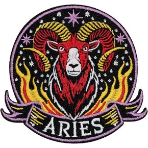 Constellation Aries Patch – 3.35 inches, Cool Colorful Aries Zodiac Patch – Embroidered Zodiac Iron On Patches for Backpacks