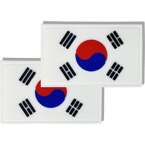 2 Pack PVC Korea Korean Country Flag Patch,PVC Country Flag Hook and Loop Patches for Backpacks Jackets Hat,2x3 Inch.