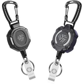Badge reels Retractable Lanyard Key Card Holder,Heavy Duty Retractable Carabiner Keychain,Tactical ID Card Holder with 31.5" Stainless Steel Retractable Cord (B)