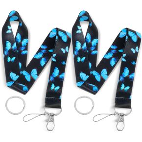 2PCS Butterfly Lanyard Cute Keys Lanyards For Women Id Card Holder With Lanyard Neck Lanyard Butterfly Keychain For Girl Breakaway Lanyards Teacher Badge Holder With Quick Release Buckle