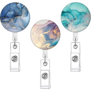 3Pack Badge Reel - Cute Badge Holder Retractable with ID Clip for Nurse Accessories for Work, Funny Badge Holder Reels with Swivel Alligator Clip (Small Floral)