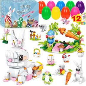 Easter Rabbit Building Blocks Set - Easter Rabbit 12 in 1 Building Blocks Set Easter Gift for Boys Girls Teens Easter Egg Fillers Building Kit