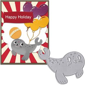 Cute Seal Metal Cutting Dies for Card Making, Sea Animal Sea Dog Die Cuts Carbon Steel Embossing Stencil Template Cutting Tools for DIY Scrapbooking Paper Card Photo Album Craft Supplies