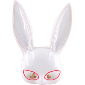 Bunny Half Face Mask, Glowing Rabbit Mask Accessory for Halloween Party Supplies Pink and White Lights