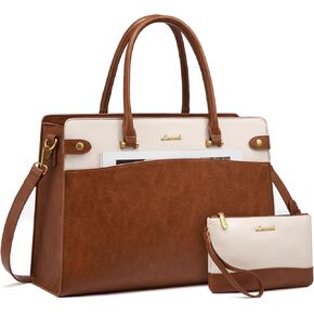 LOVEVOOK 17 Inch Laptop Tote Bag For Women Teacher Work Bag, Vintage Waterproof Leather Computer Bags For Laptops For Women, Laptop Purse Business Professional Briefcase Office Large Shoulder Handbag