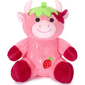 HyDren Pink Cow Stuffed Animal 9.8" Soft Cute Strawberry Plush Animal Toy for Boys Girls Kids Toddlers Easter Birthday Gifts