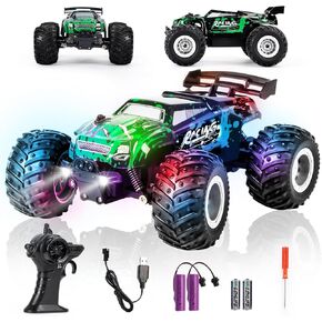 1:18 Remote Control Car for Boys Age 4-7 8-12, 20Mph All Terrian Remote Control Monster Truck with Colorful Bodylight, Headlight, High Torque Motor, Truck Toy for Boy Age 4-12 Birthday Gift