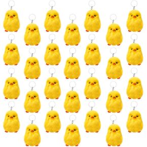 28 Pcs Small Chicken Keychain Easter Fluffy Chicks Mini Realistic Plush Chick Keychain for Easter Party Favors