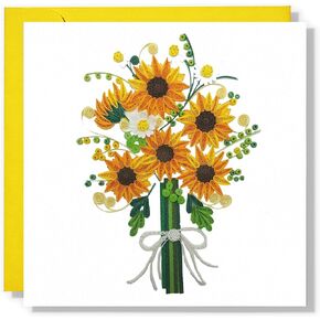 Birth Flower, Sunflower Quilling Card, Seasonal Greeting Card for All Occasions for Birthday, Holiday, Get Well, Sympathy for Him, Her, Friend, Boss, Monm, Dad with Quilled and Envelop