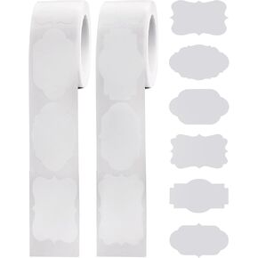 600 Pcs White Labels Stickers, 6 Fancy Shape Stickers Labels, 1.2 x 2 inch Blank Name Tags Gift Stickers Labels for Jam Jars Home Baking Handmade Cosmetic