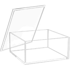 Decorative Acrylic Box with Lid, Clear Cube Display Case, Multi-Purpose Box Square Container for Highlighters, Adhesive Tape, Paper Clips, Stamps, Display in Office or Home-AC002-L